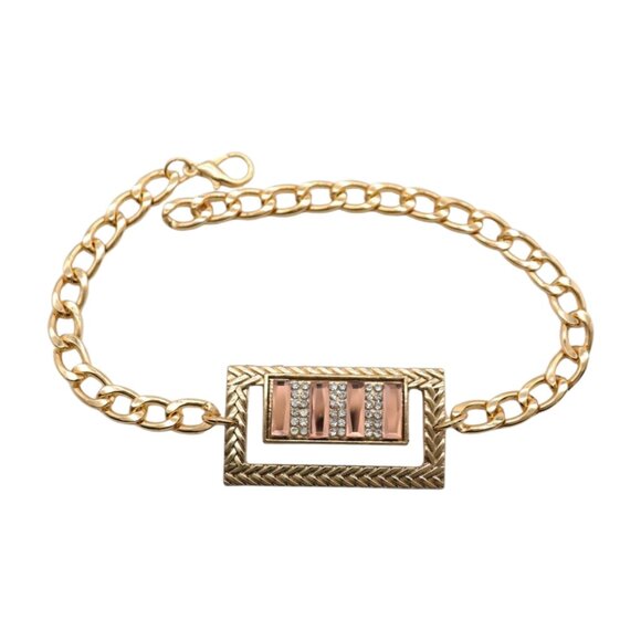 Women Gold Metal Boot Chain Bracelet Bling Shoe Square Charm Fashion Jewelry SET - Picture 9 of 17